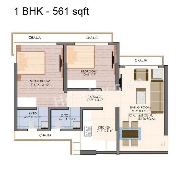 Vaibhavlaxmi Victoria 54 Unit plan - 561 sq.ft.