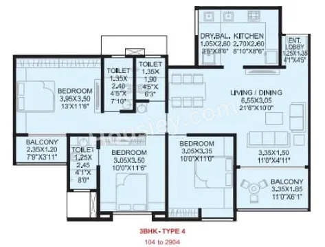 Vardhaman Leap Unit plan - 743 sq.ft.