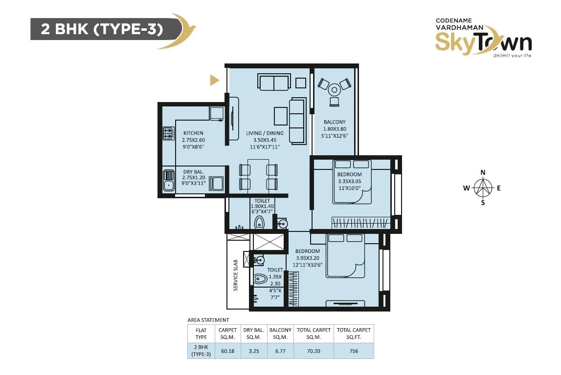 Vardhaman Skytown Unit plan - 756 sq.ft.