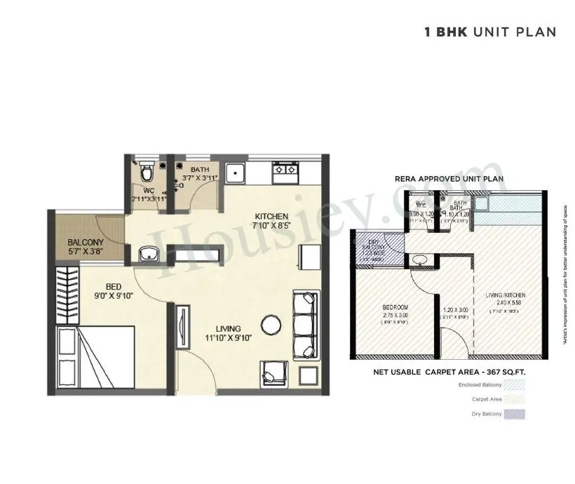 Vascon Goodlife Unit plan - 367 sq.ft.