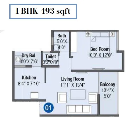 Vastushree Diona Unit plan - 493 sq.ft.