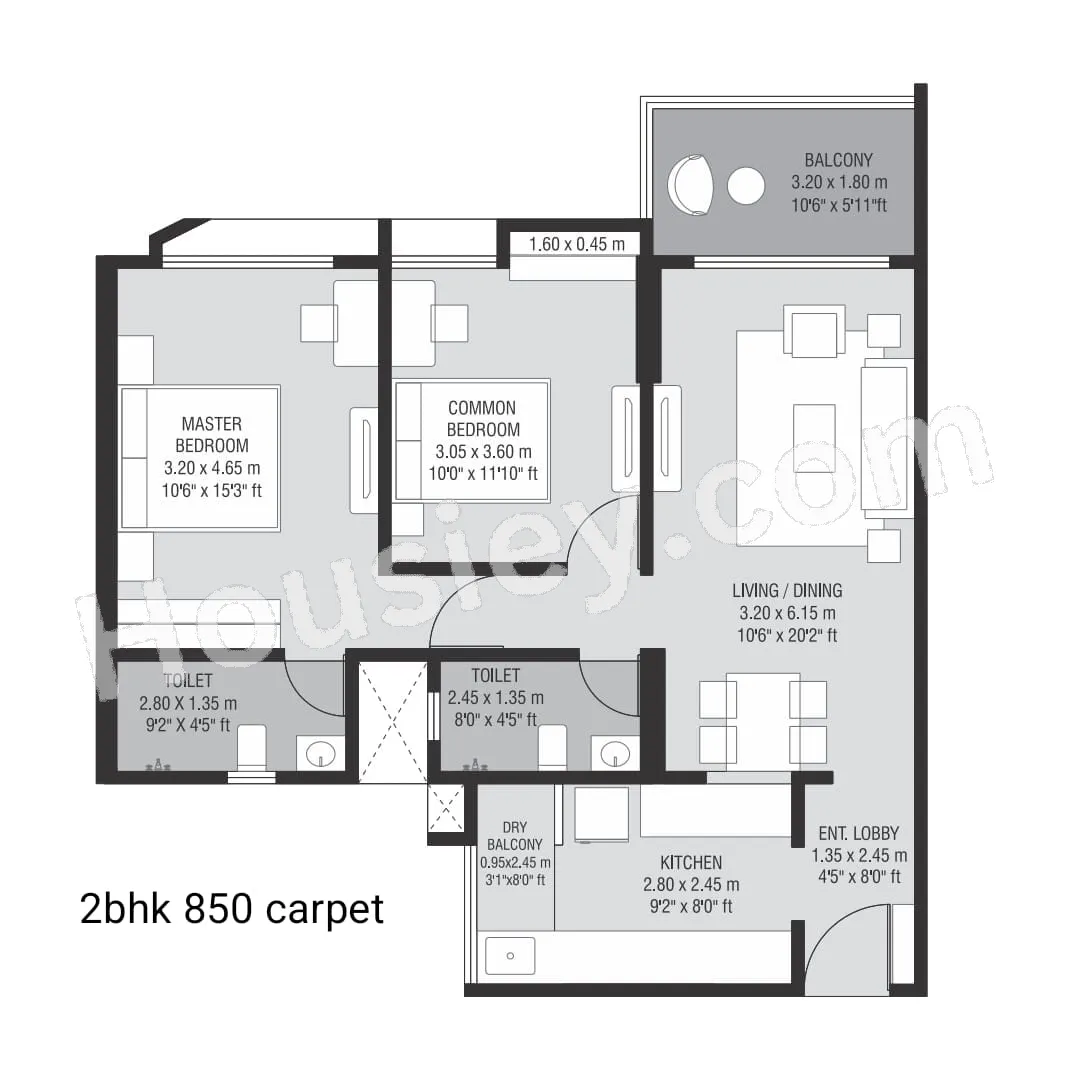 Vasupujya Neco Park Central Unit plan - 849 sq.ft.