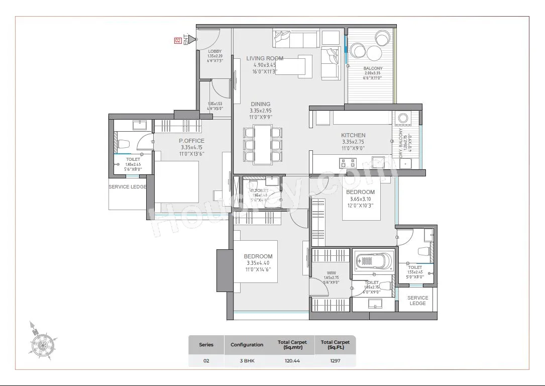 Venkatesh Laurel Unit plan - 1297 sq.ft.