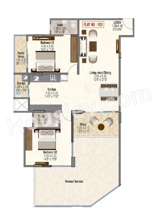 Venkatesh Pleasant Unit plan - 859 sq.ft.