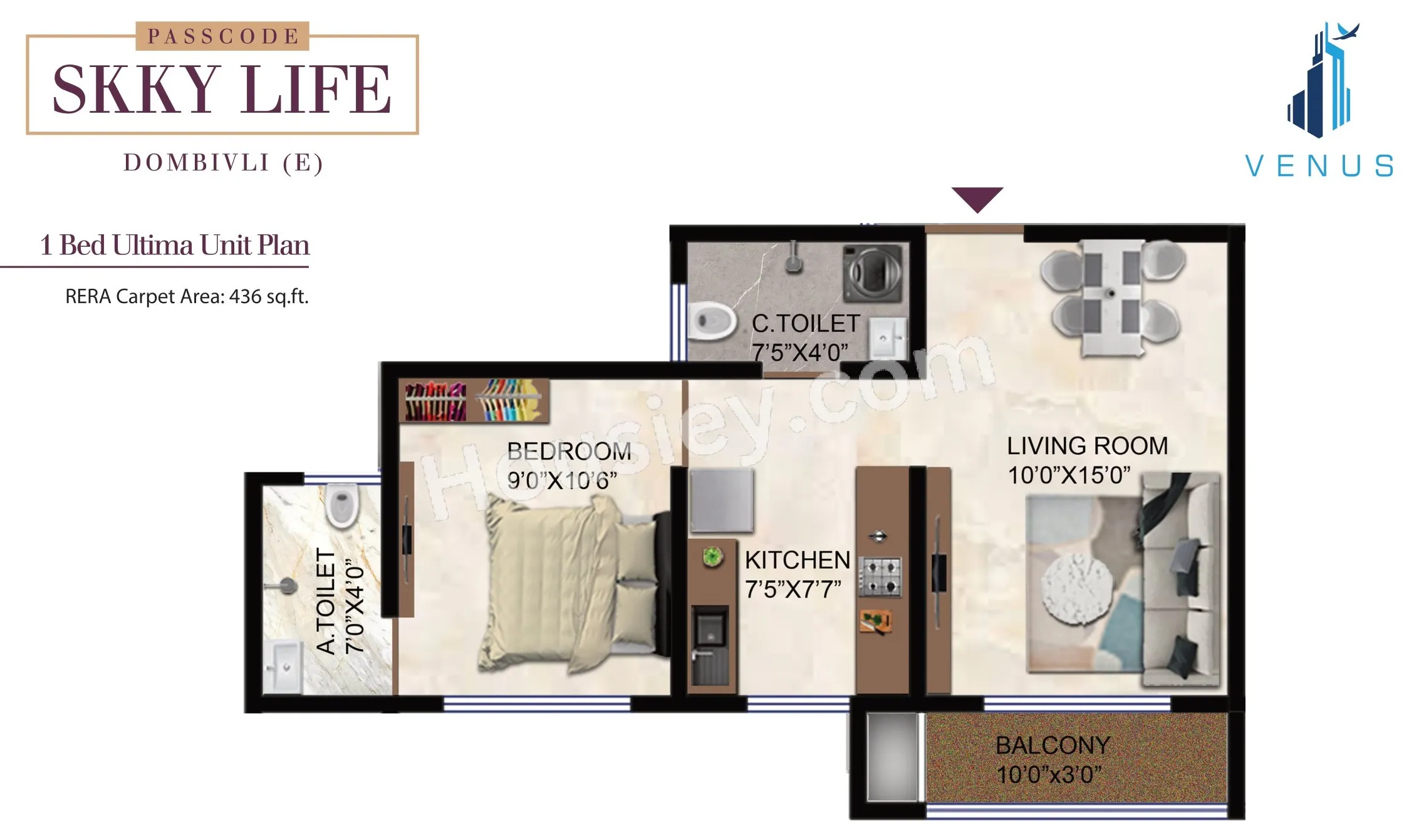 Venus Skky City Unit plan - 436 sq.ft.