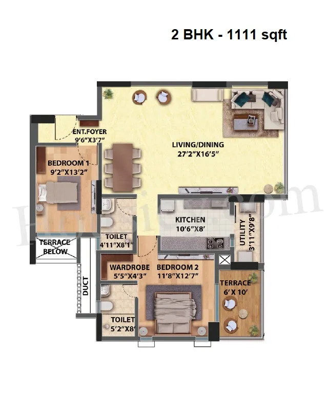 Spectrum Vertillas Unit plan - 1111 sq.ft.