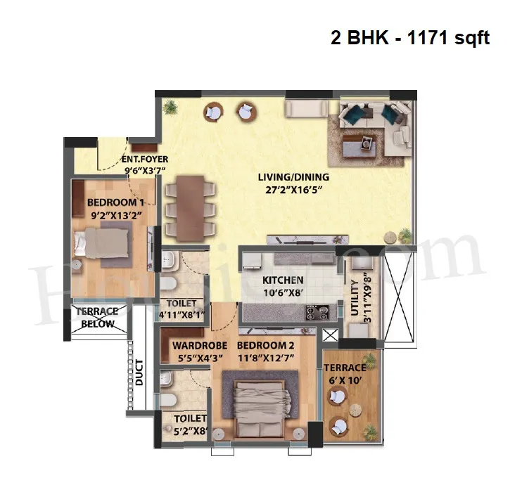 Spectrum Vertillas Unit plan - 1171 sq.ft.