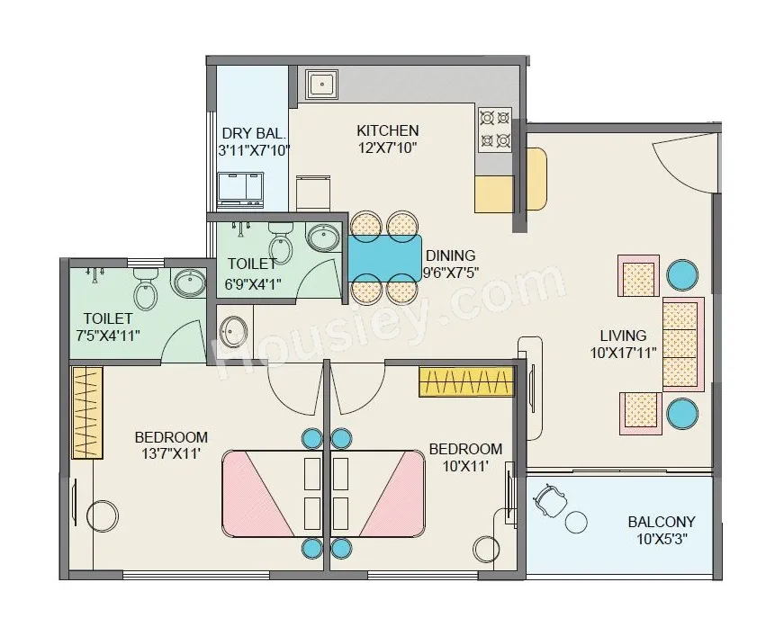 Vishal Eastern Front Unit plan - 813 sq.ft.
