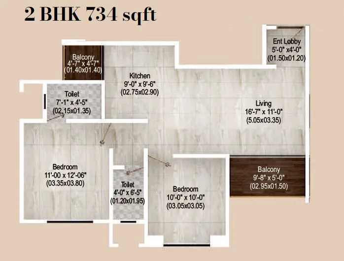 Unit plan - 734 sq.ft.