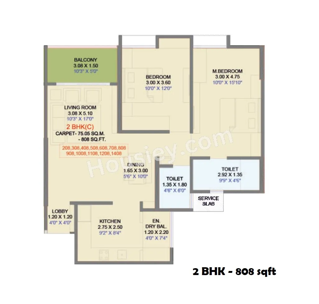 Visoka Keystone Unit plan - 808 sq.ft.