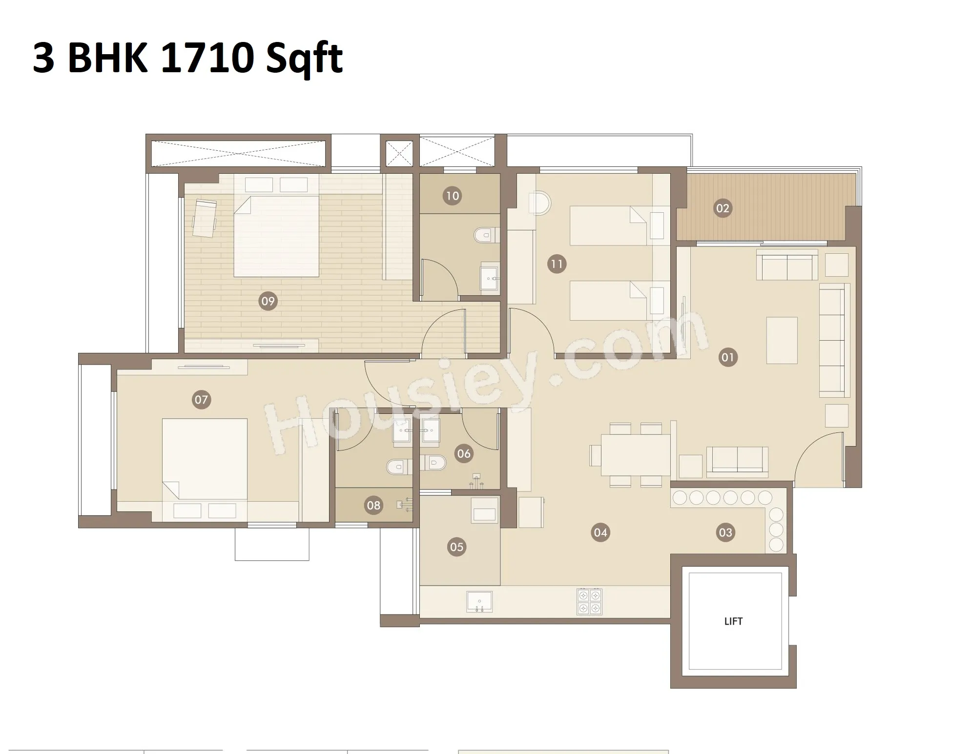 Excel Vivekanand Arise Unit plan - 974 sq.ft.