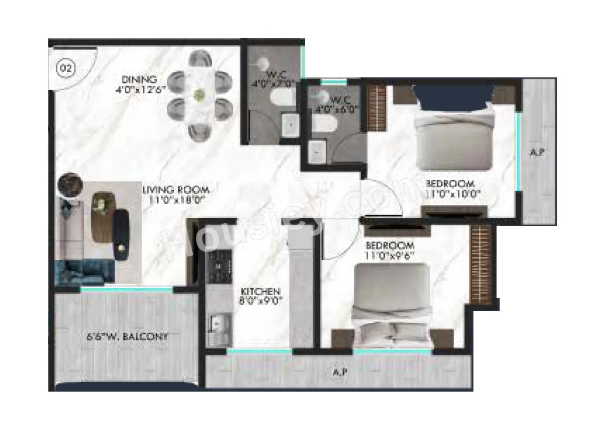 Western Sai Galaxy Unit plan - 726 sq.ft.