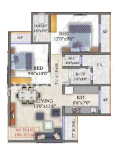 Western Sai Galaxy Unit plan - 760 sq.ft.