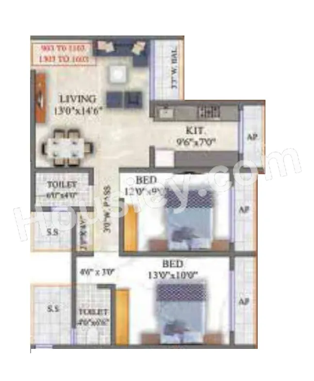 Western Sai Galaxy Unit plan - 775 sq.ft.
