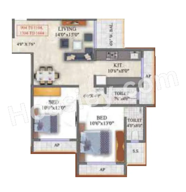 Western Sai Galaxy Unit plan - 786 sq.ft.