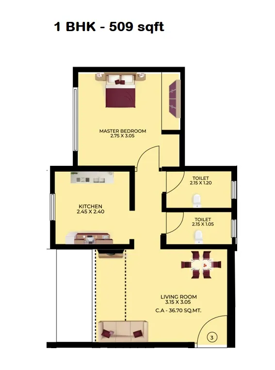 Westin Darvesh Horizon Unit plan - 509 sq.ft.