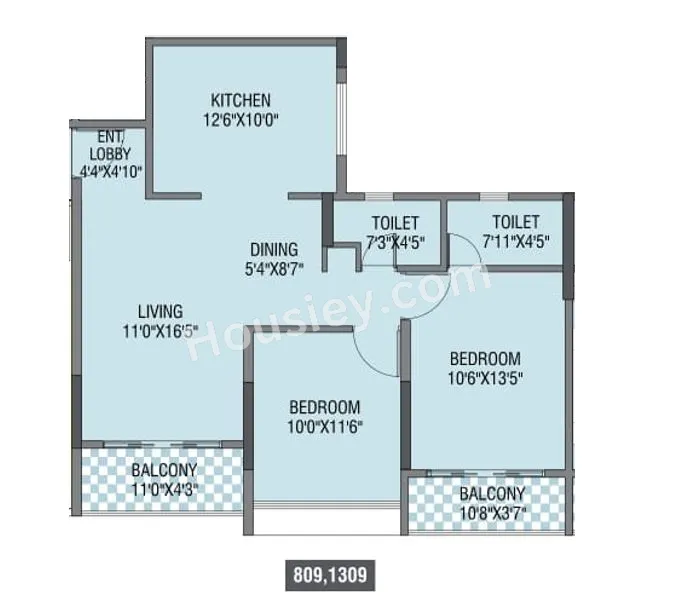 Yashada Dreamsong Unit plan - 855 sq.ft.