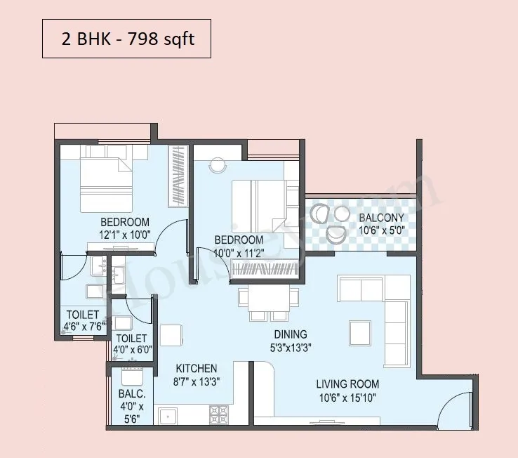 Yashada Florenza Phase-I Unit plan - 798 sq.ft.