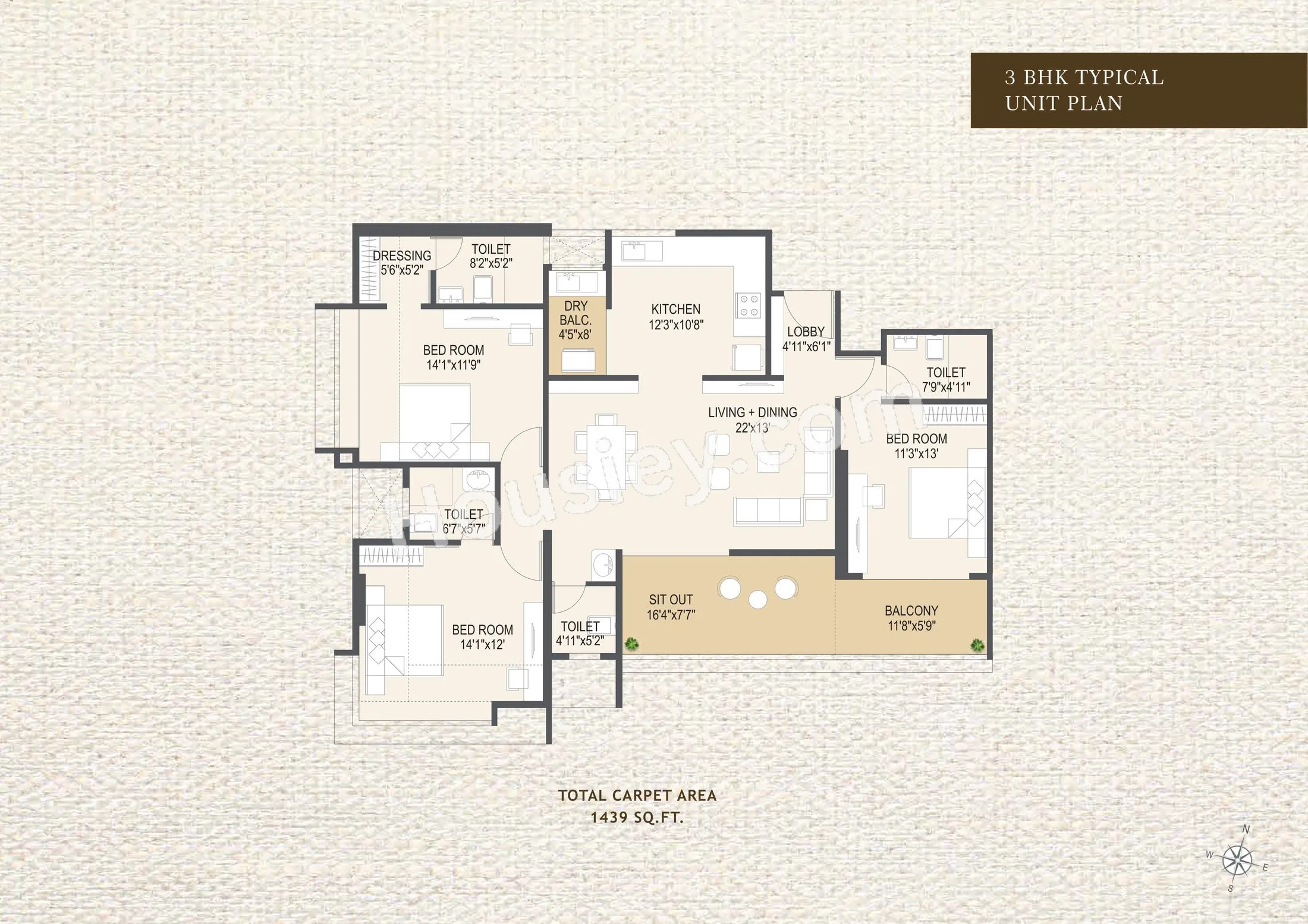 Yashada Jubliee Hills Unit plan - 1439 sq.ft.