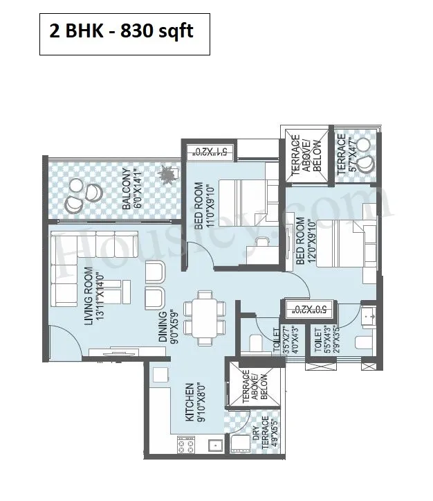 Yashada Vantage Twenty One Unit plan - 830 sq.ft.