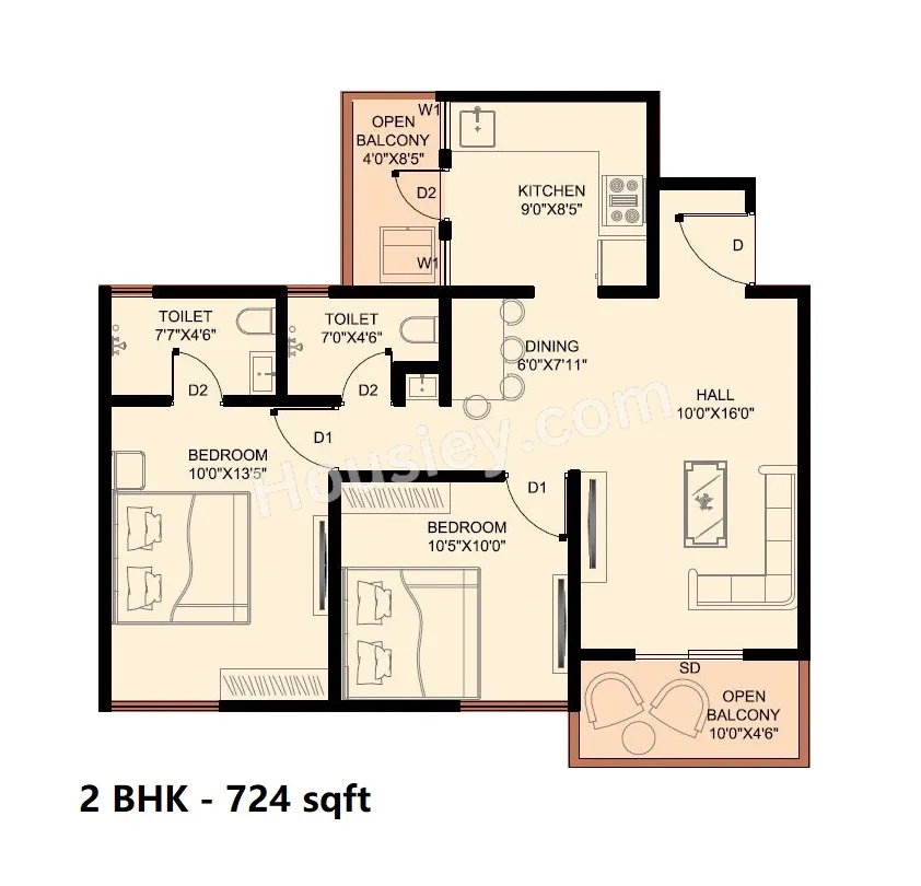 Yashoda Skyrise Unit plan - 724 sq.ft.