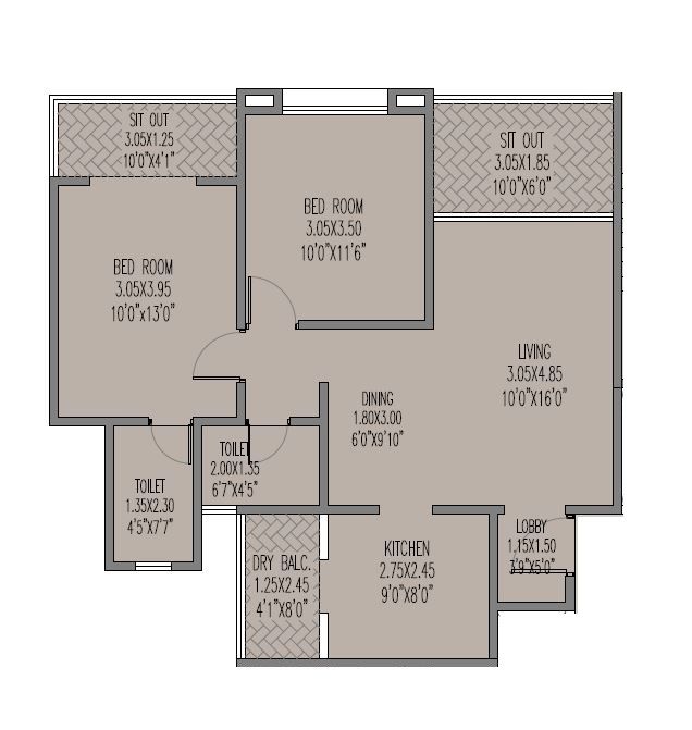 Gulmohar Esteban Unit plan - 815 sq.ft.