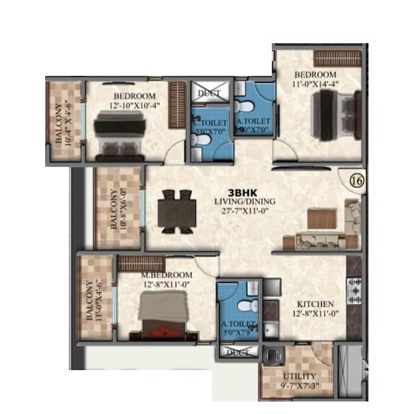 DS MAX Sky Blossom Unit plan - 1258 sq.ft.