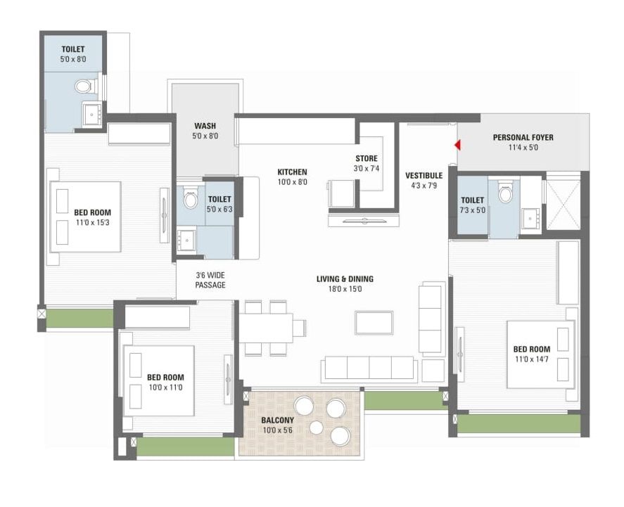 Yash Imperia Unit plan - 1173 sq.ft.