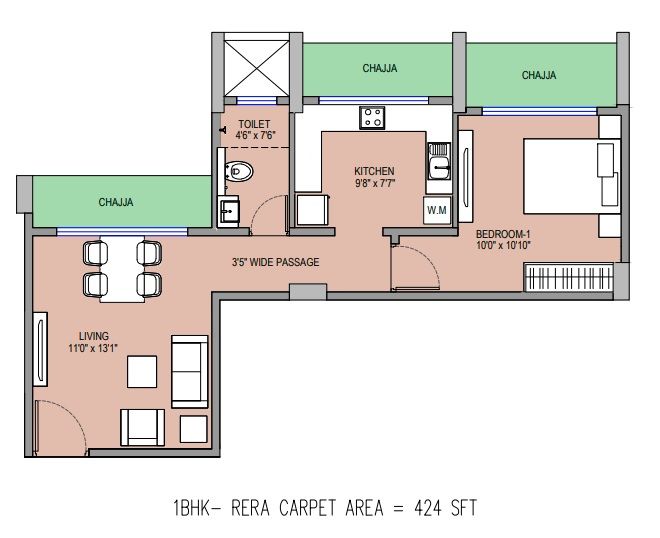 Unit plan - 424 sq.ft.