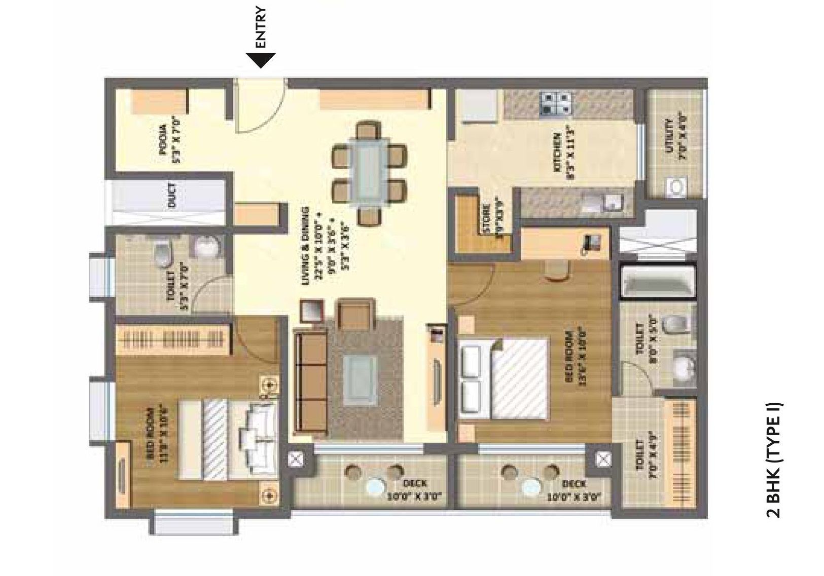 Lodha Meridian Unit plan - 683 sq.ft.