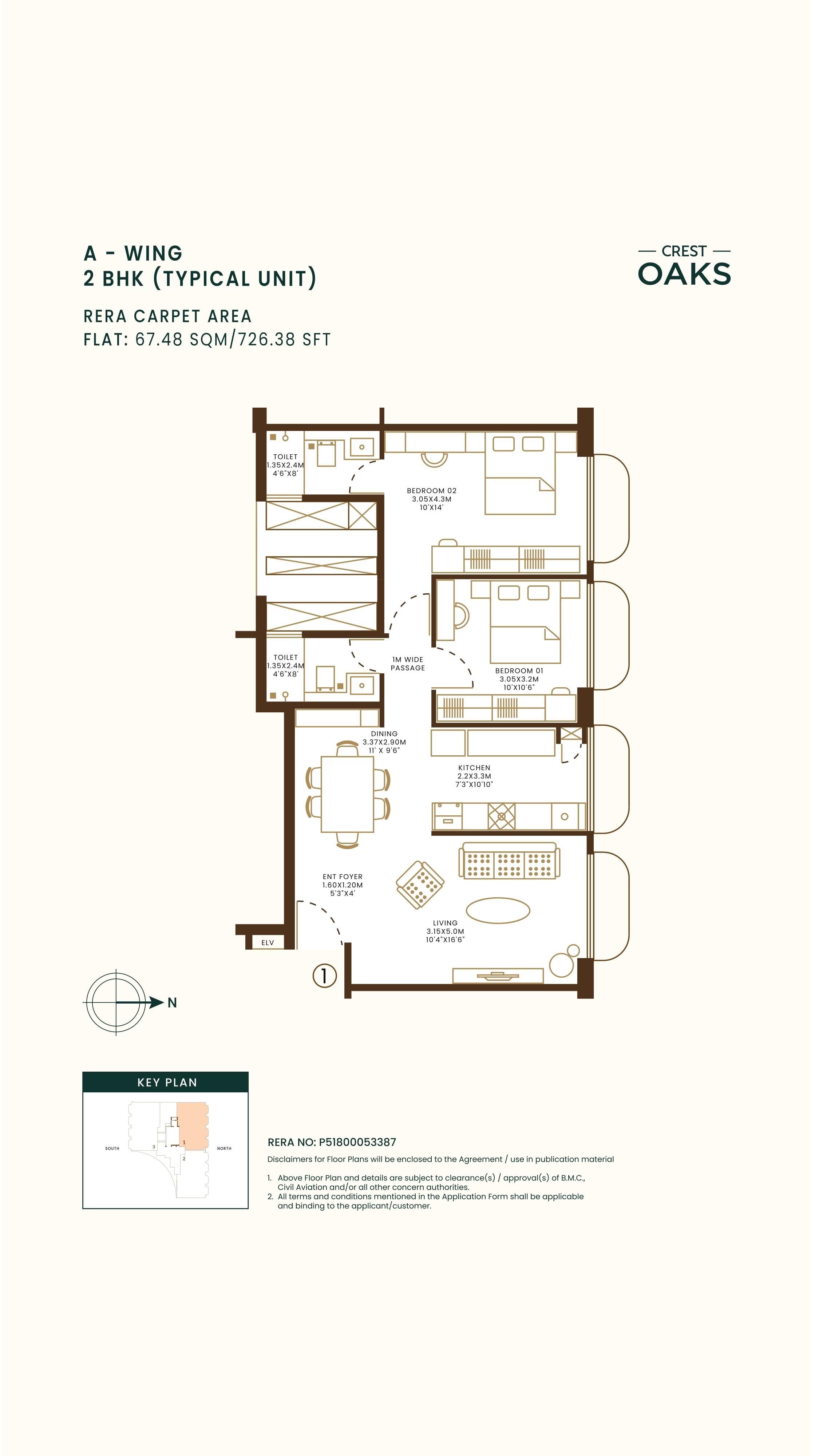 Crest Oaks Unit plan - 726 sq.ft.