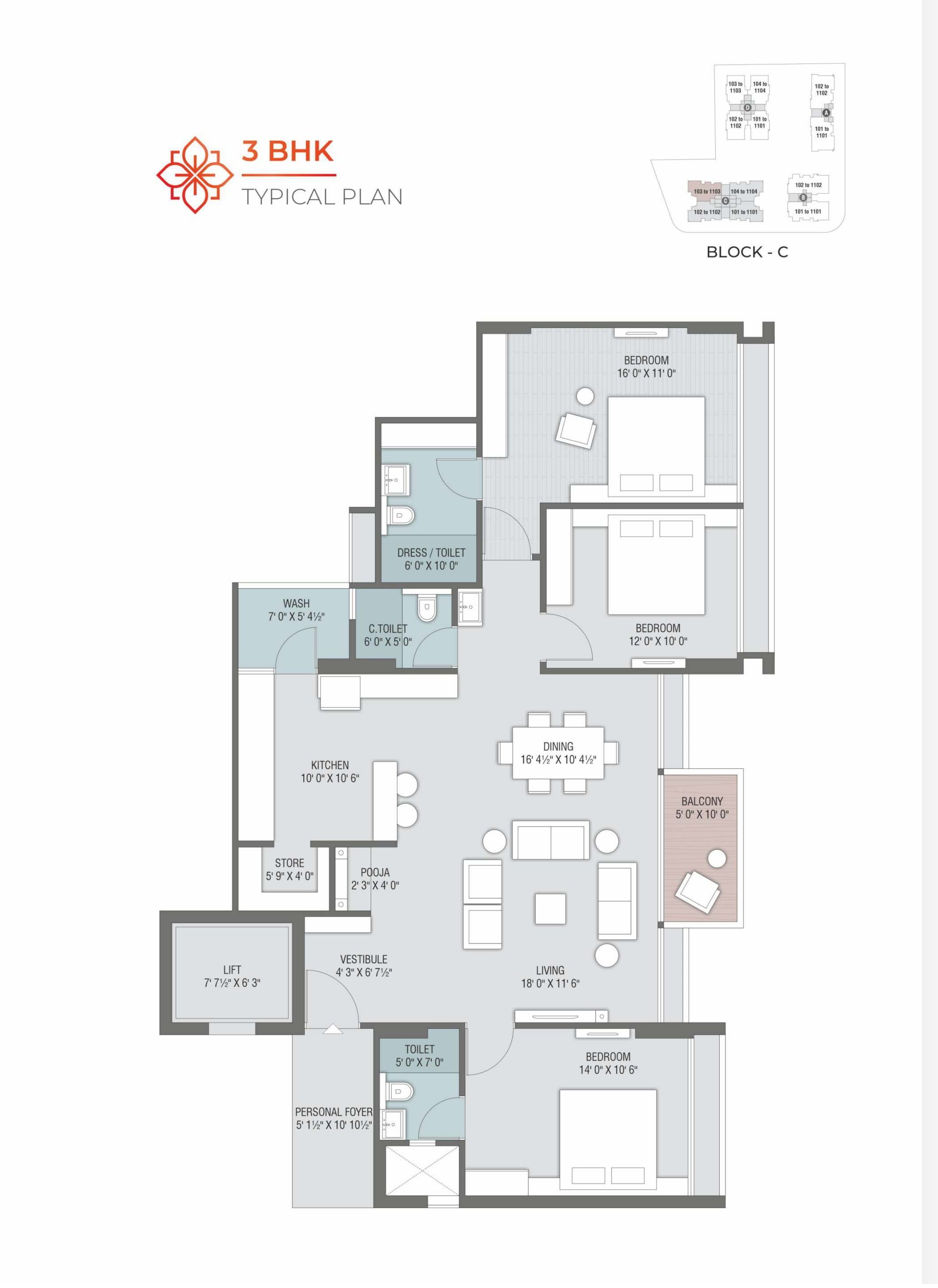 Ganesh Legacy Unit plan - 1291 sq.ft.