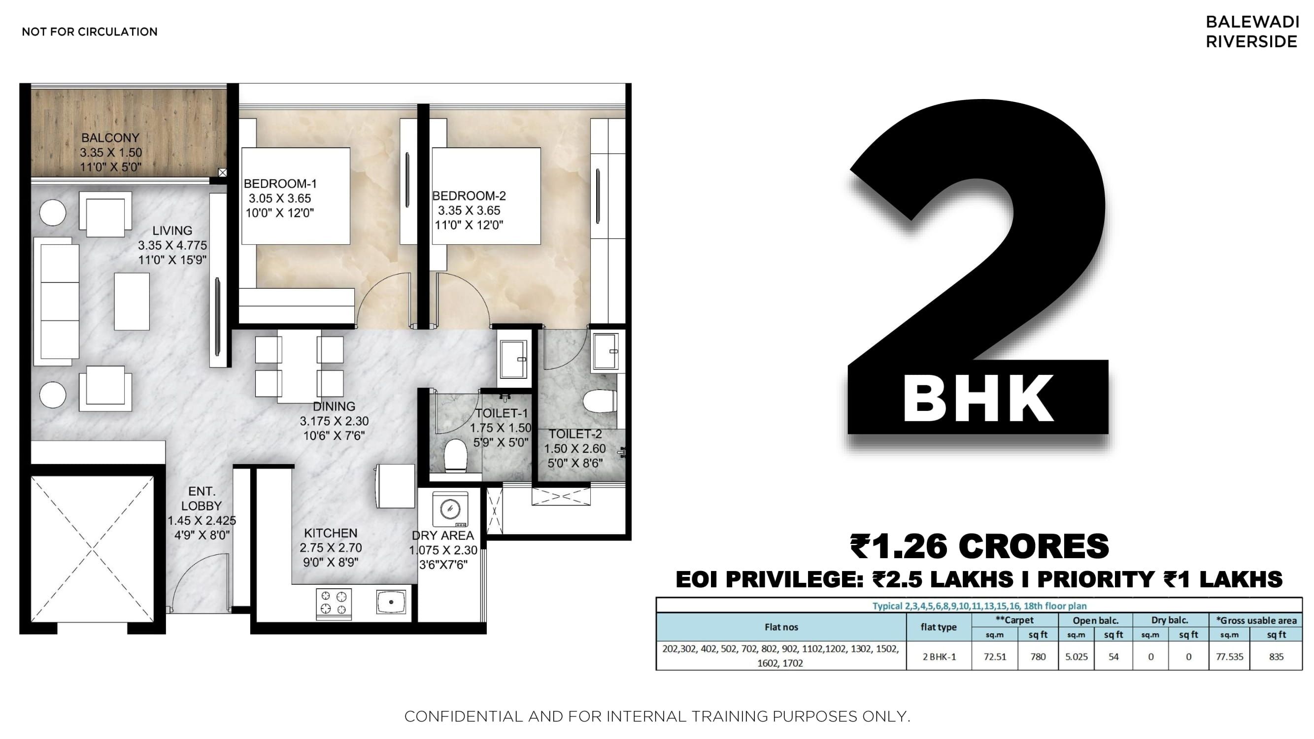 Mantra Balewadi Unit plan - 834 sq.ft.