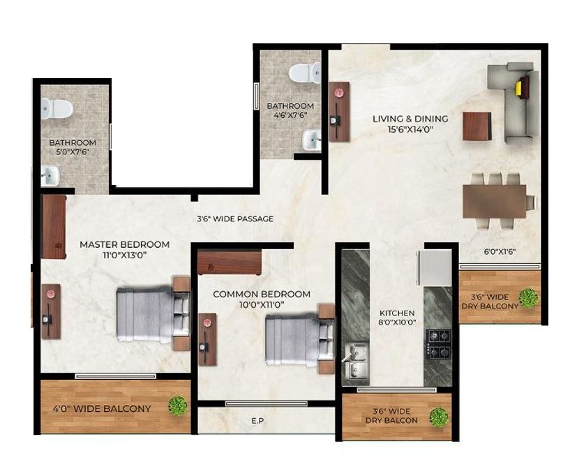 Sea Green Aurus Unit plan - 794 sq.ft.