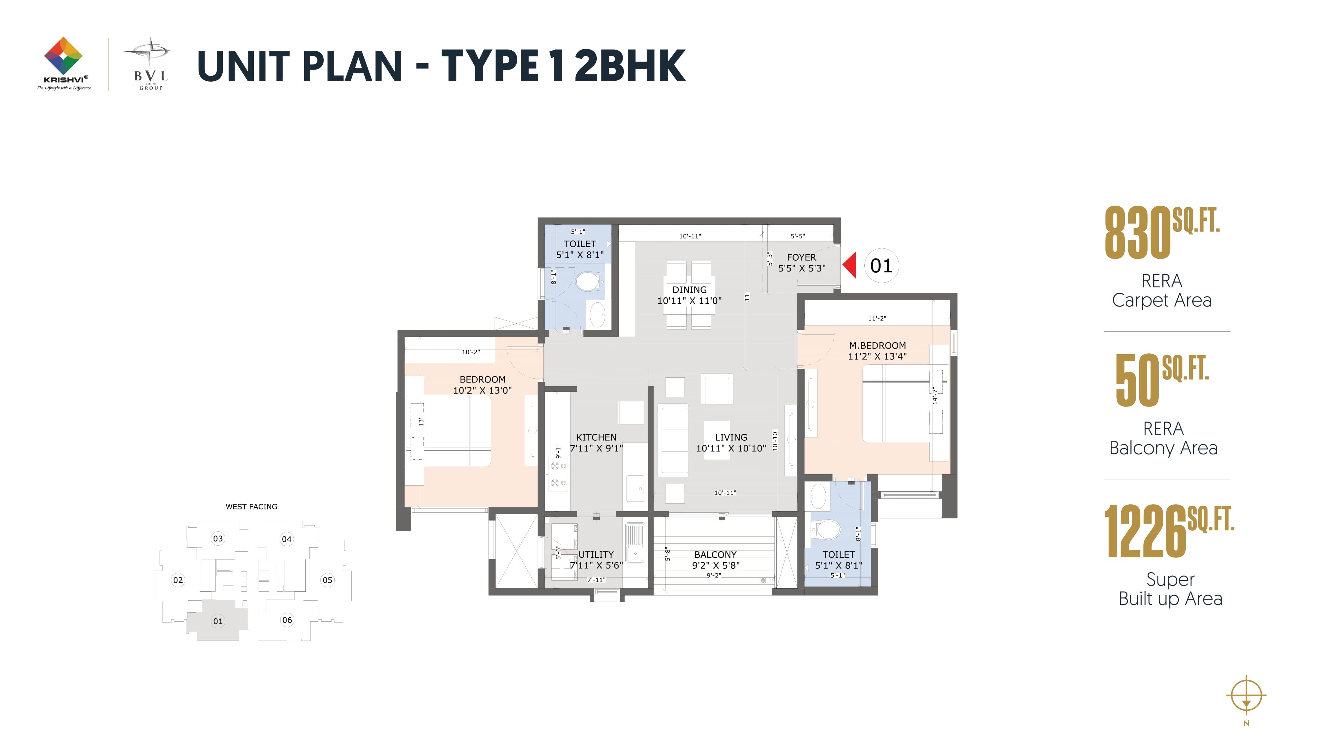Krishvi BVL Statura Unit plan - 830 sq.ft.