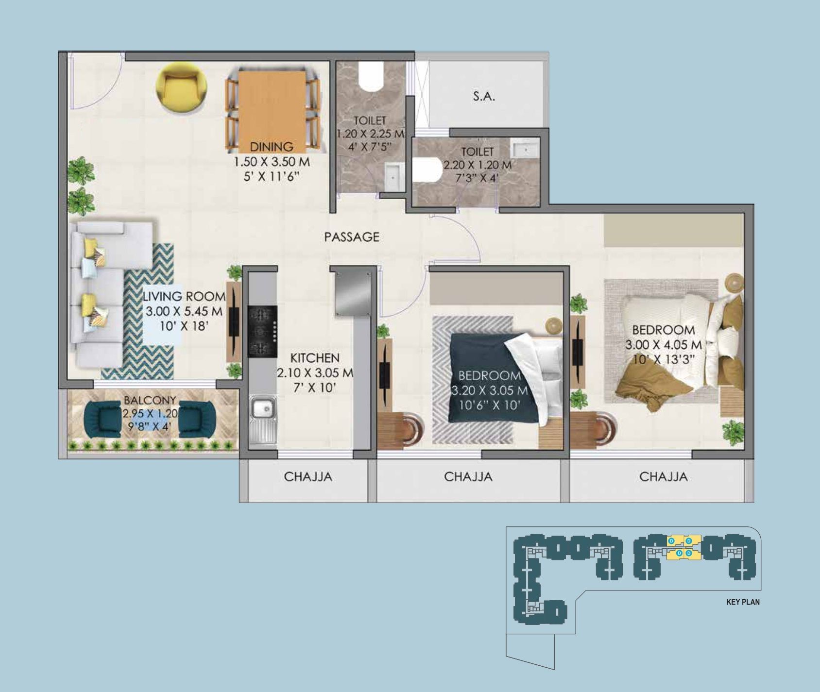 Raj Tulsi Sahyadri Unit plan - 702 sq.ft.