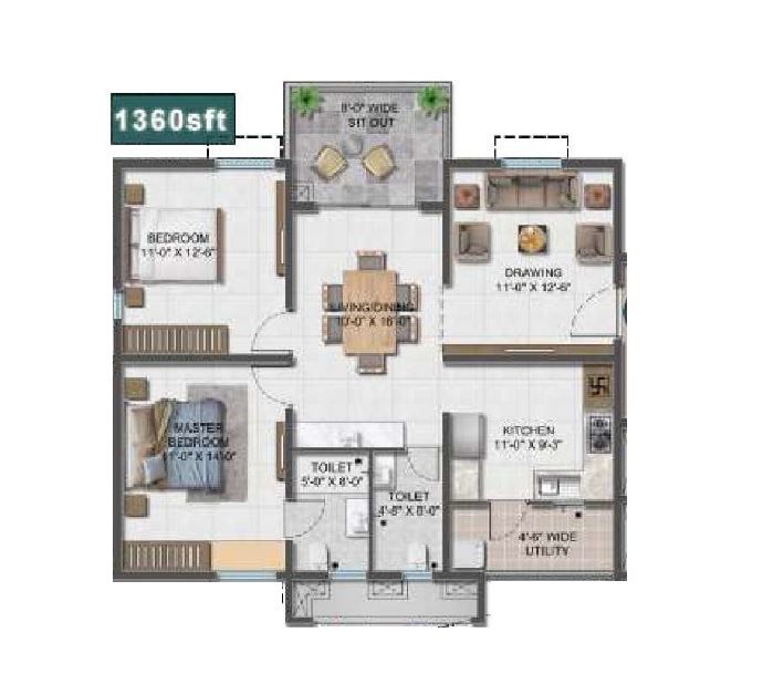 Unit plan - 952 sq.ft.
