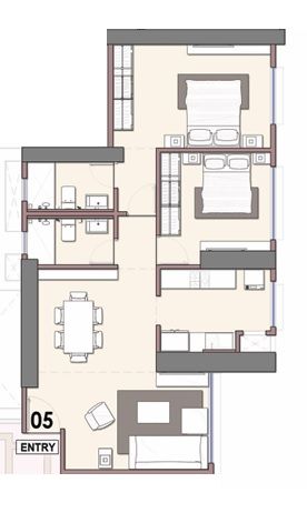 Adani Monte South Unit plan - 855 sq.ft.
