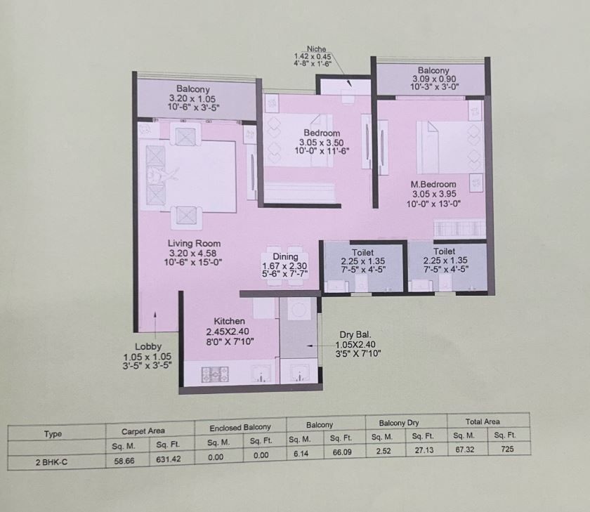 Unit plan - 725 sq.ft.