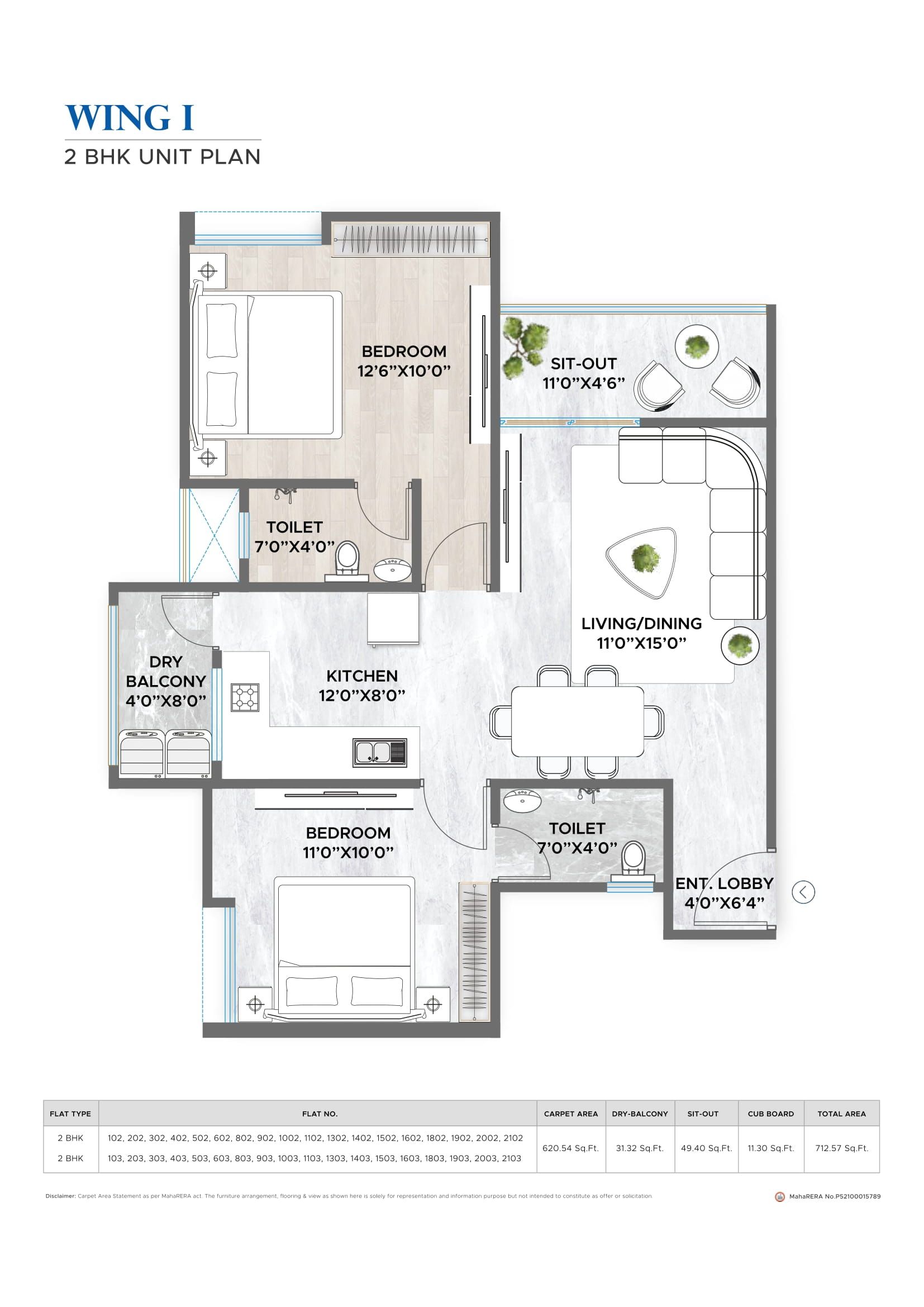 Dynamic Grandeur Unit plan - 713 sq.ft.