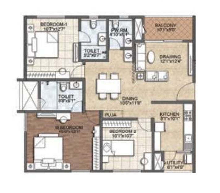 Auro The Regent Unit plan - 1041 sq.ft.