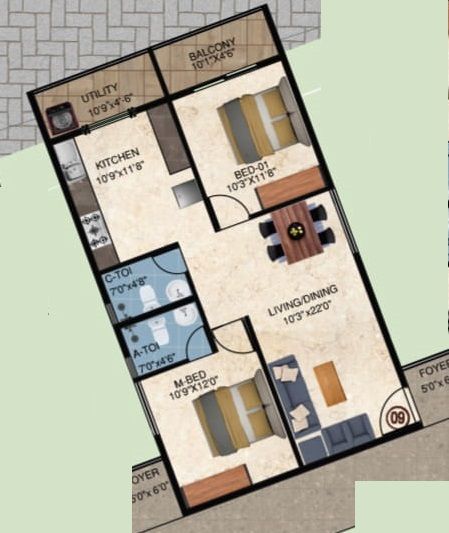 DS MAX Samyak Unit plan - 837 sq.ft.