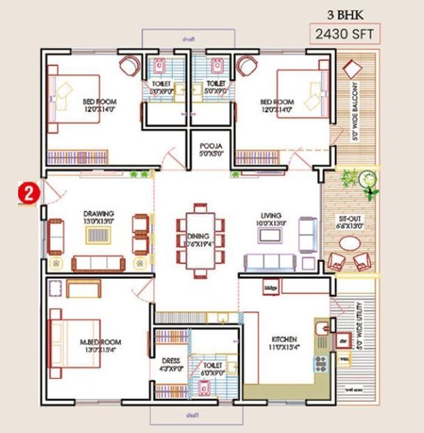 Supadha Gamya Unit plan - 1700 sq.ft.
