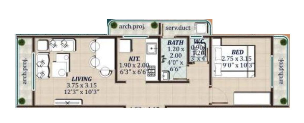 JVM Corner Stone Unit plan - 400 sq.ft.
