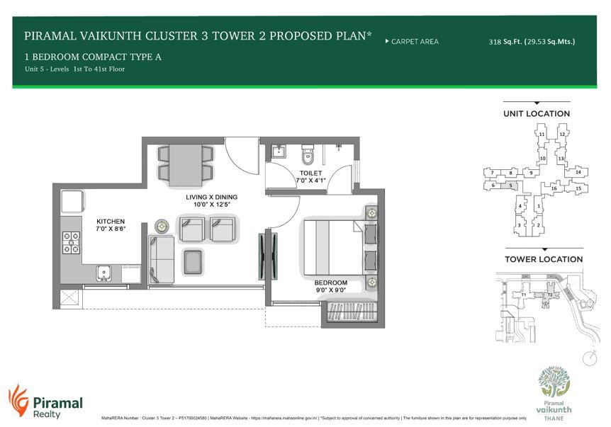 Piramal Vaikunth Unit plan - 318 sq.ft.