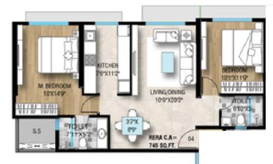 Daivi Eterneety Unit plan - 745 sq.ft.