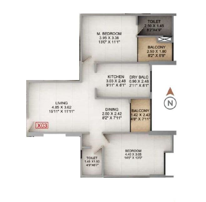 Kumar Panache Unit plan - 851 sq.ft.