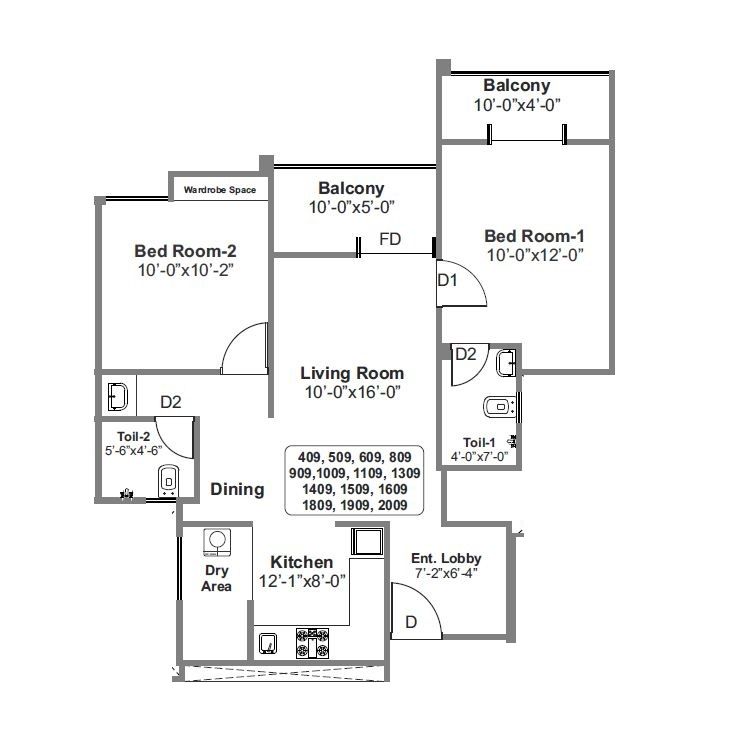 Kanifnath Royal KP Stellar Unit plan - 790 sq.ft.
