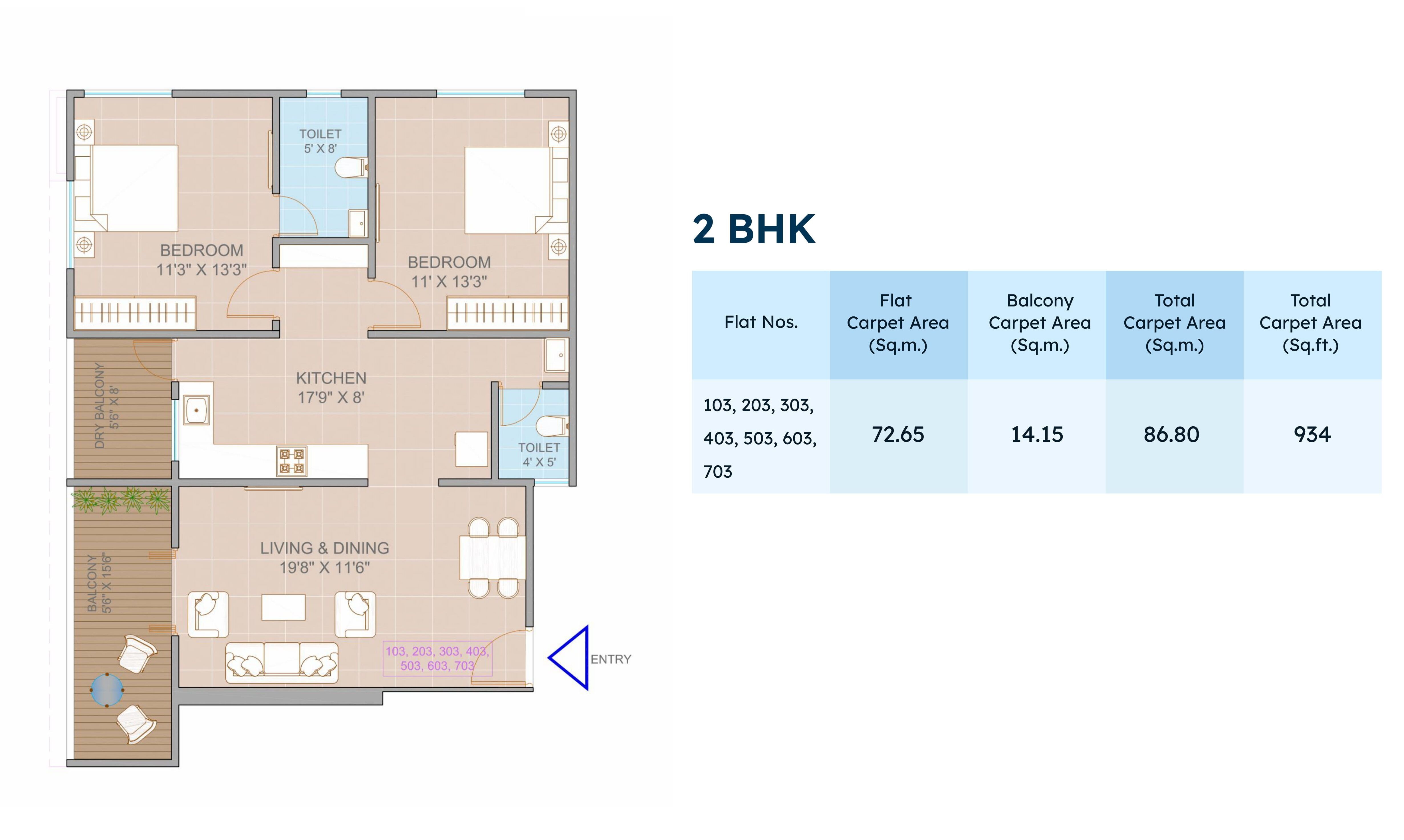 Bluepearl 204 Blue Paradise Unit plan - 934 sq.ft.