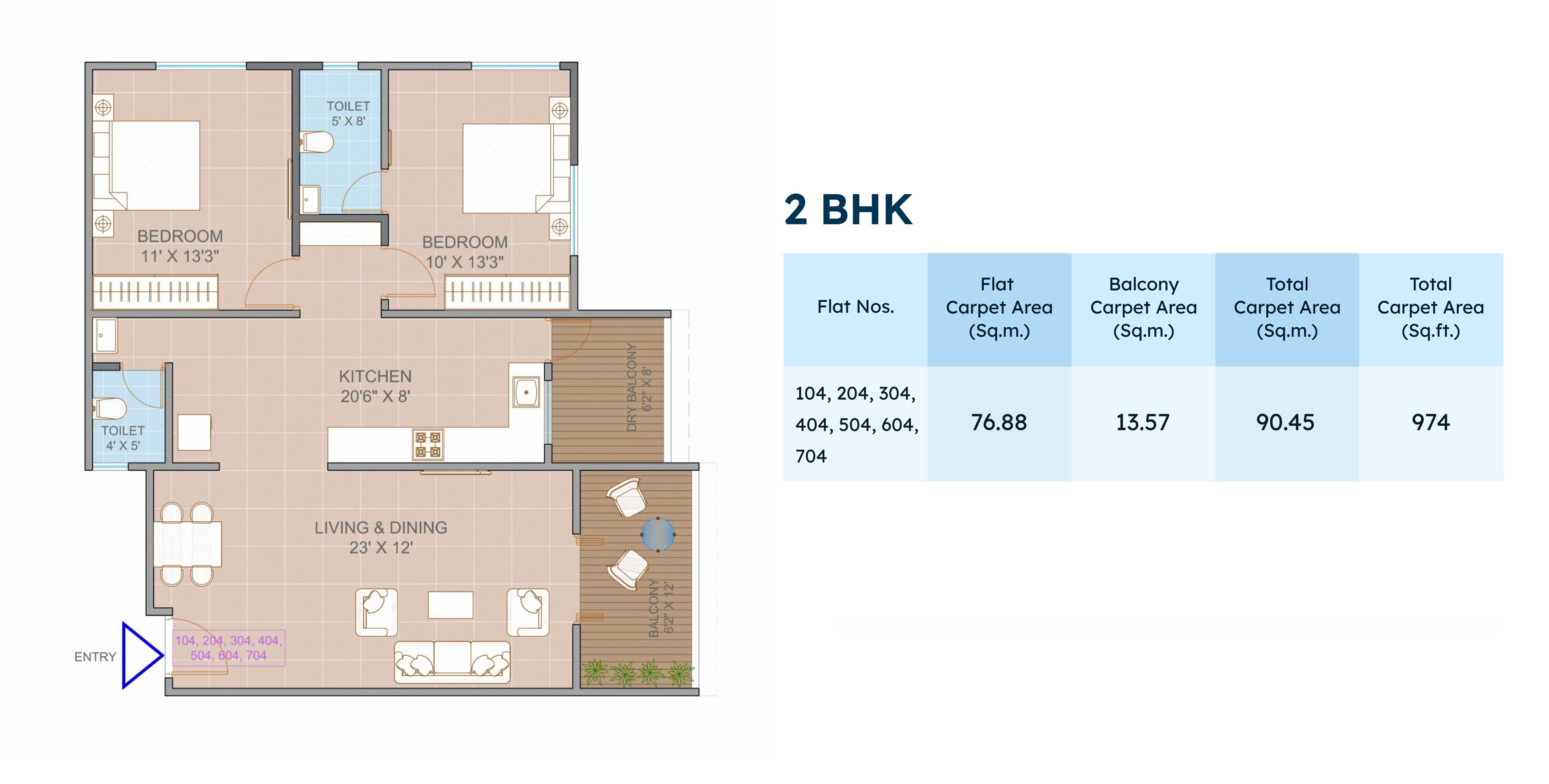 Bluepearl 204 Blue Paradise Unit plan - 973 sq.ft.